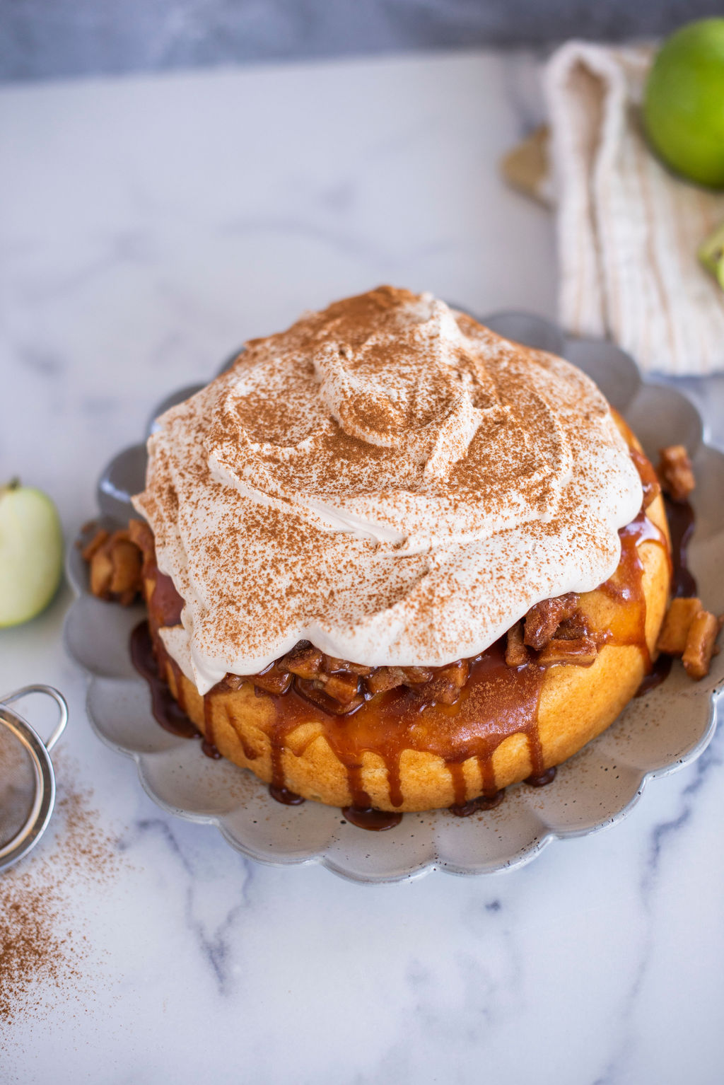 Moist and Delicious Apple Ricotta Cake with Maple Whipped Cream